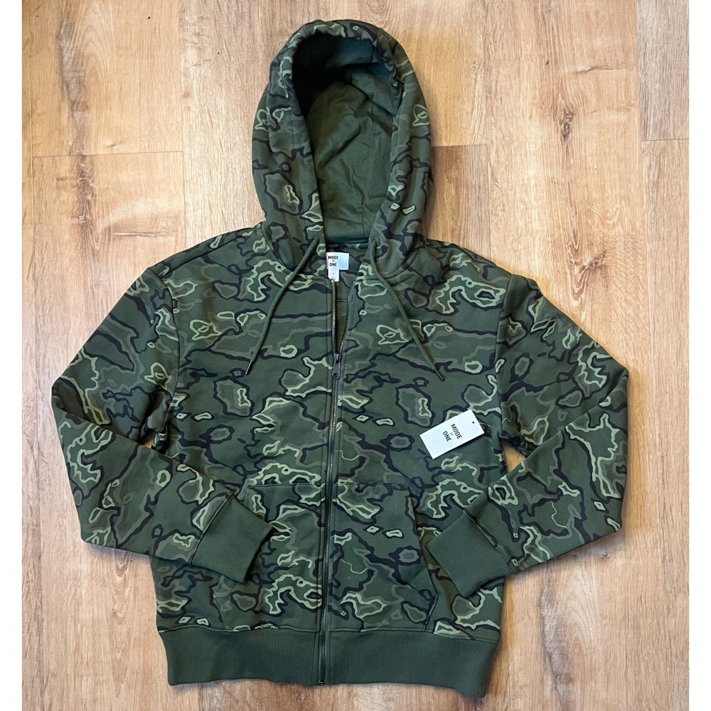 NWT Macy's Mode of One Men's‎ Camo Hoodie in Bleeker Camo Size S Full Zip Fleece